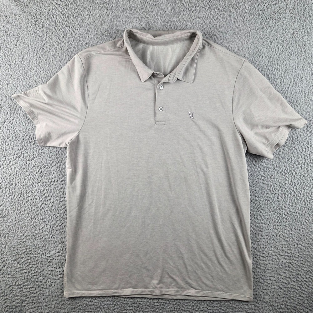 Vuori Short Sleeve Gray Beige Knit Twill Polo Shirt Size Medium